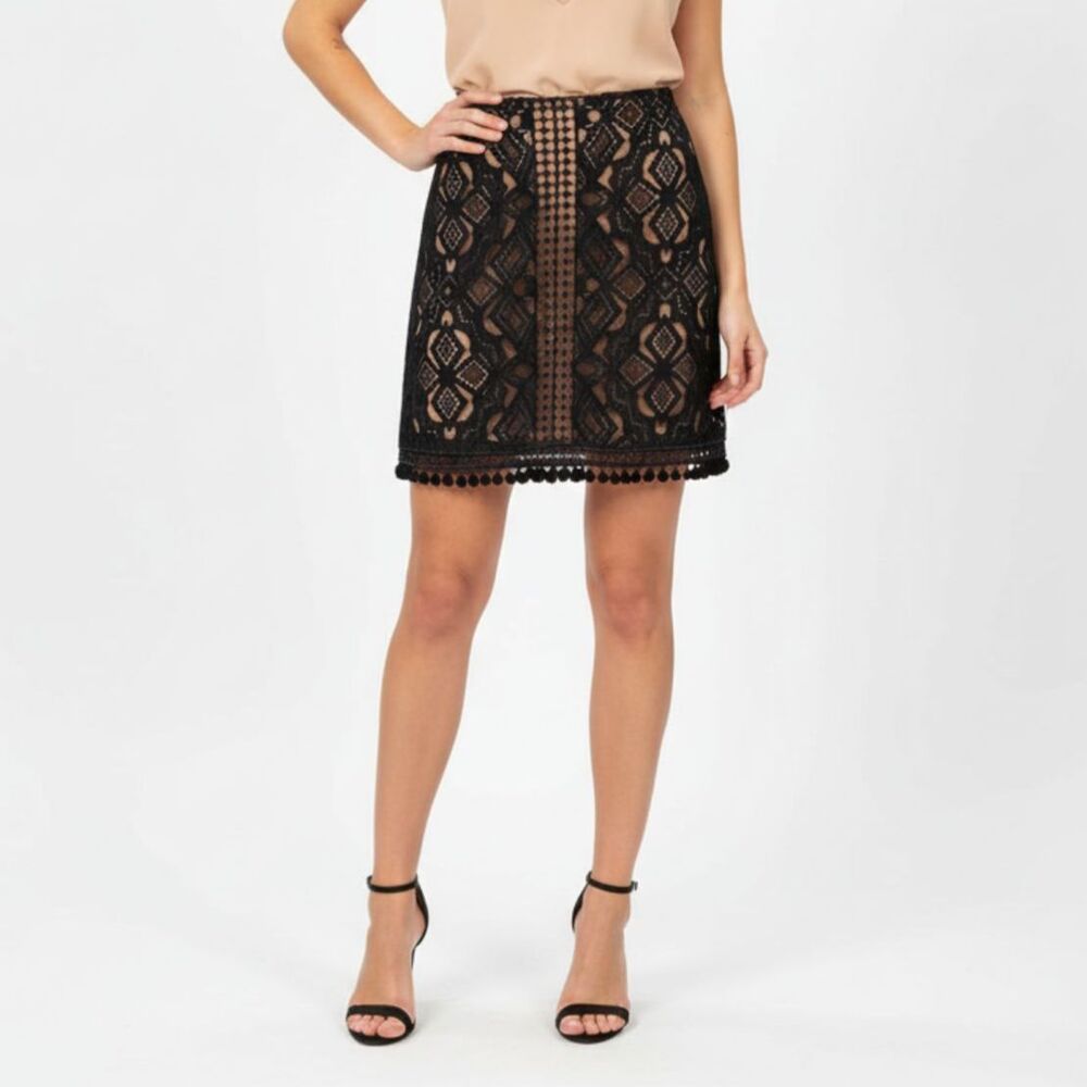 For Love And Lemons Black & Nude Lace Mini Skirt M